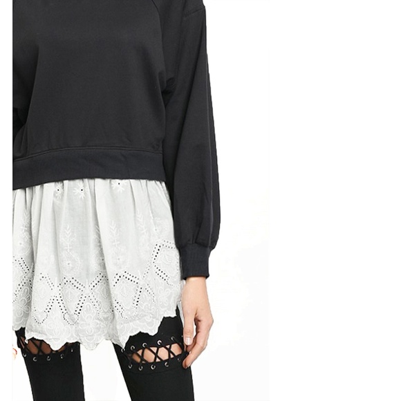 Charcoal Relax Fit Peplum Lace Ruffle Sweatshirts - Picture 5 of 8